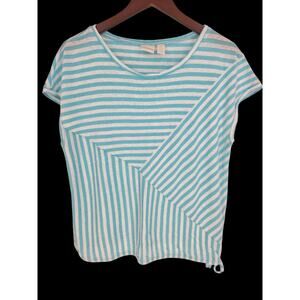 Chico's Blue White Striped Linen Modal Blouse Women's L (Vanity Size 2)